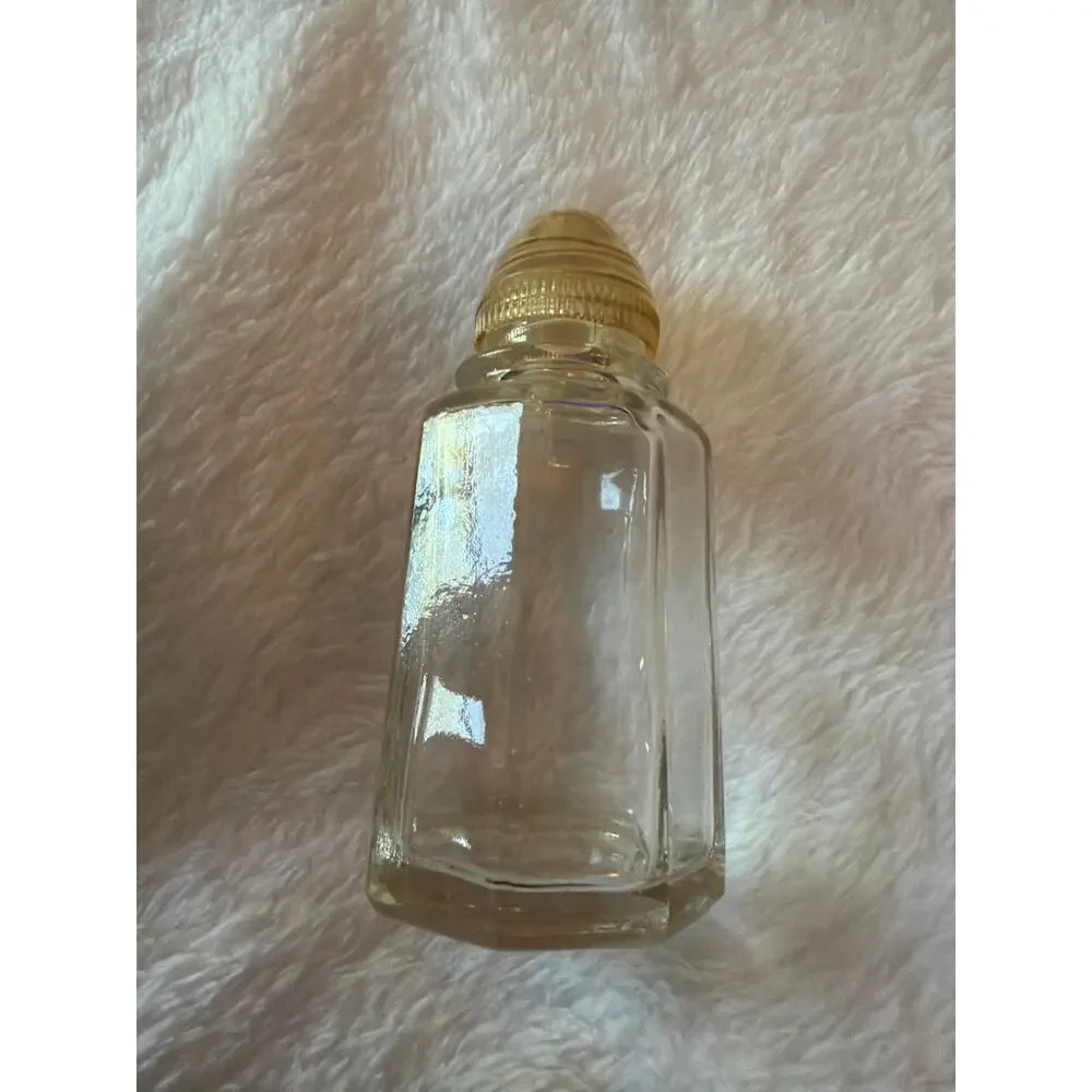 Vintage Clear Glass Salt Shaker Gold Plastic Lid Octagon Spice Jar 3.5